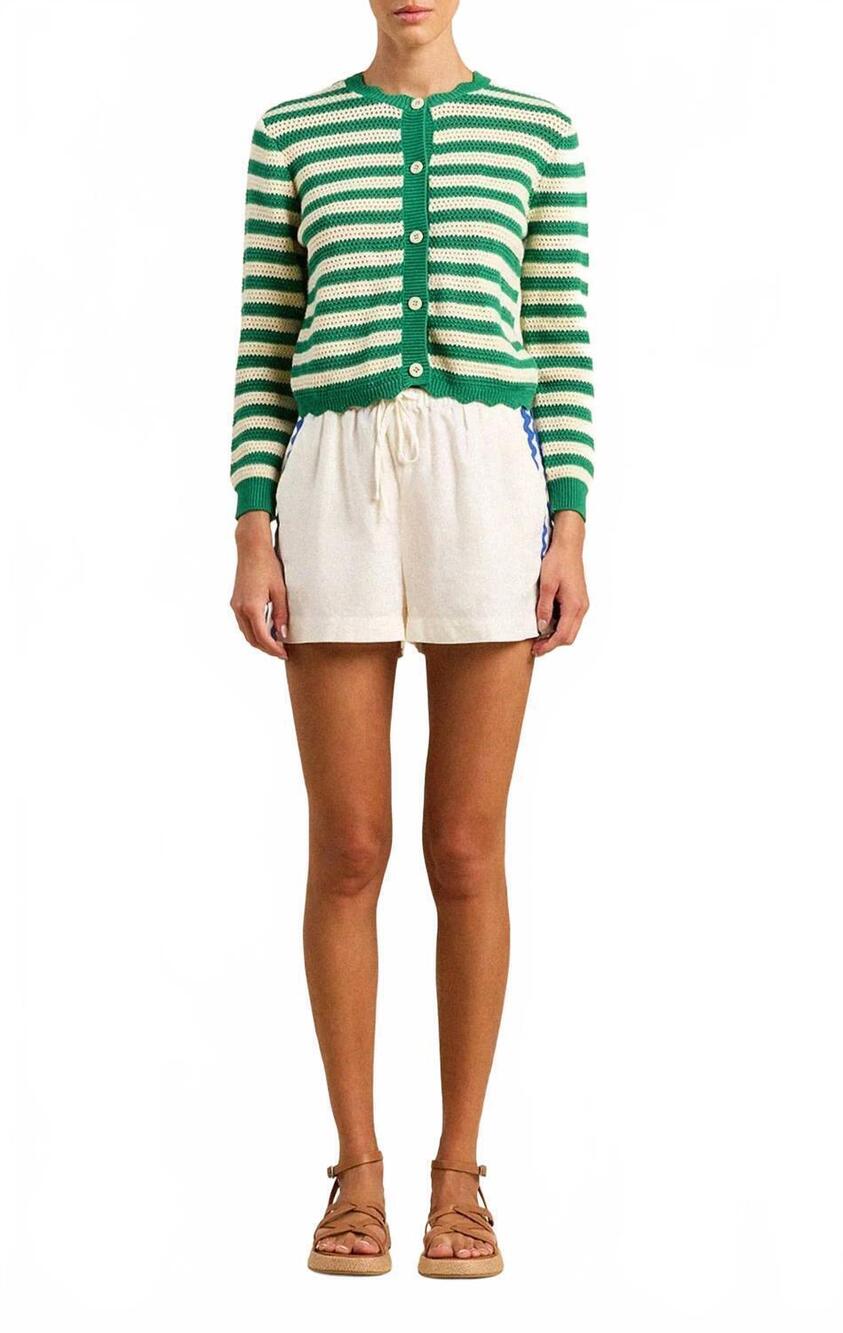 NEW TROVATA vento cotton stripe cardigan in green ivory